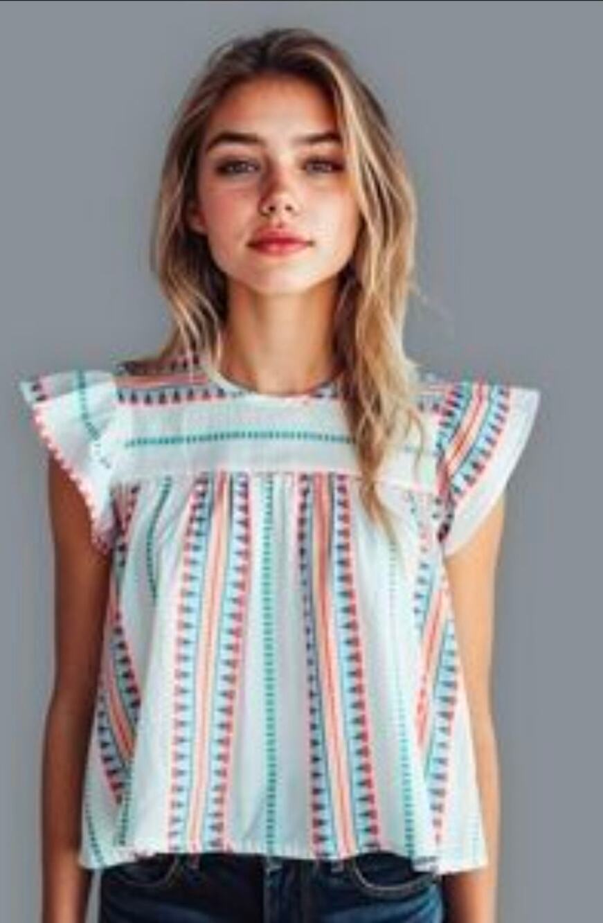 Grace & Karma Cotton Blend Aztec Pull Over Embroidered Blouse Size M NWT